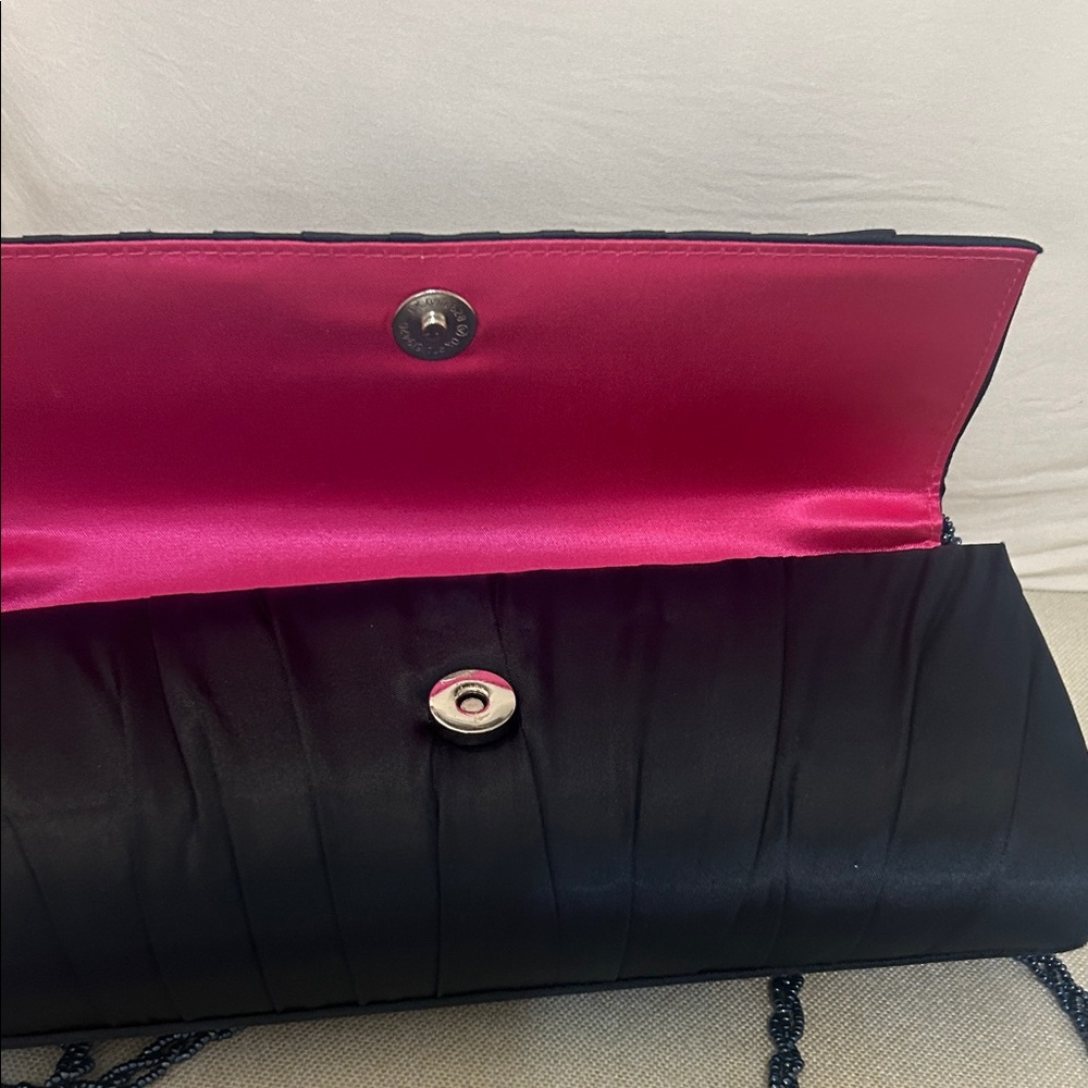 Nina Blue Satin Clutch with Chain Strap - Picture 2 of 5